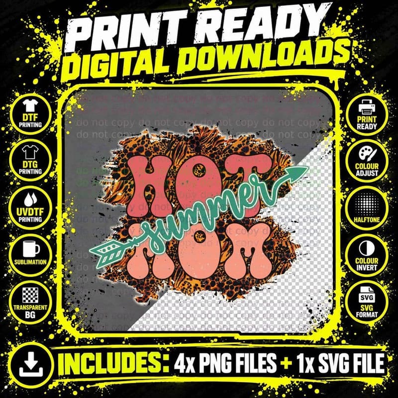 Hot Summer T-Shirt, Leopard Cheetah Print Explosion Png SVG Digital Bundle