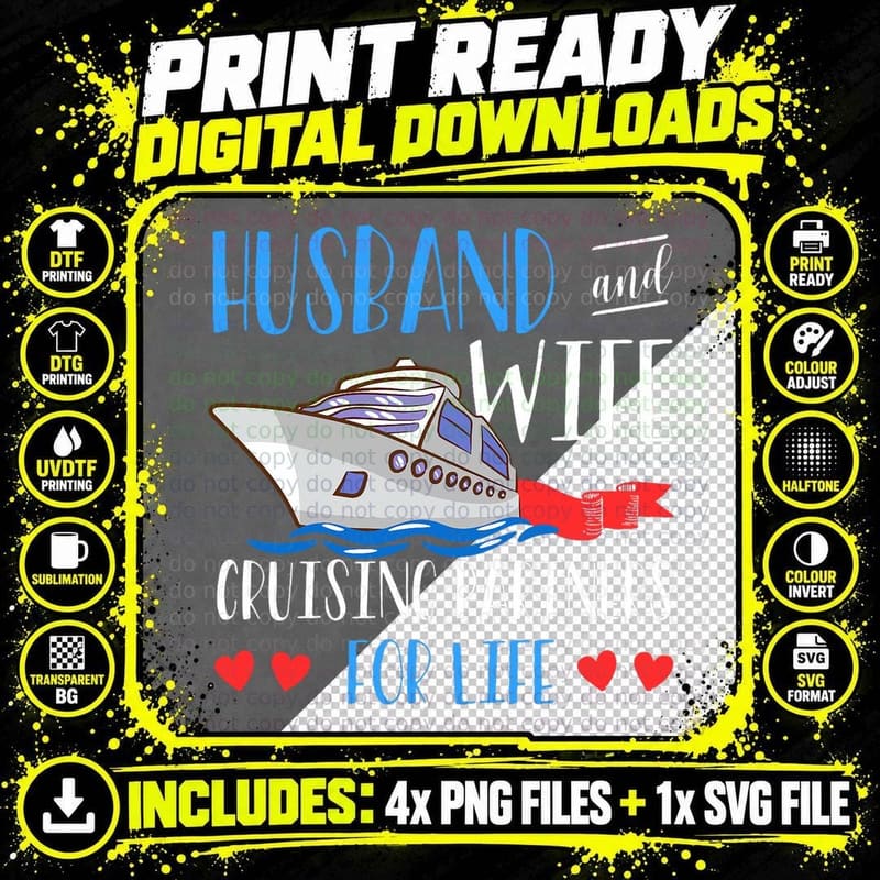 Husband Wife Anniversary Cruise Partner for Life T-Shirt Png SVG Digital Bundle