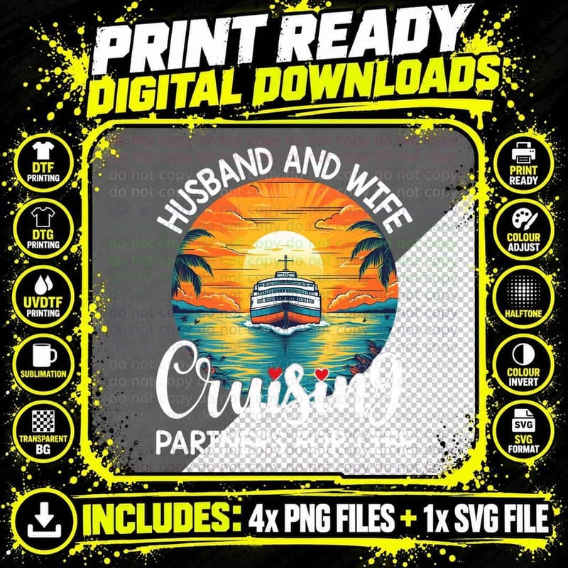 Husband Wife Cruising Partners for Life Cruise Vacation Png SVG Digital Bundle