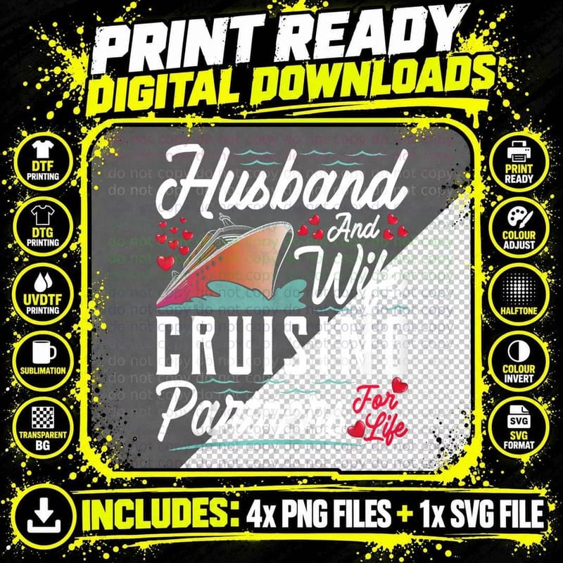 Husband Wife, Cruising Shirt Partners Couples Cruise Png SVG Digital Bundle