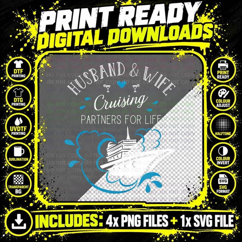 Husband and Wife Cruising Partners for Life Cruise Png SVG Digital Bundle