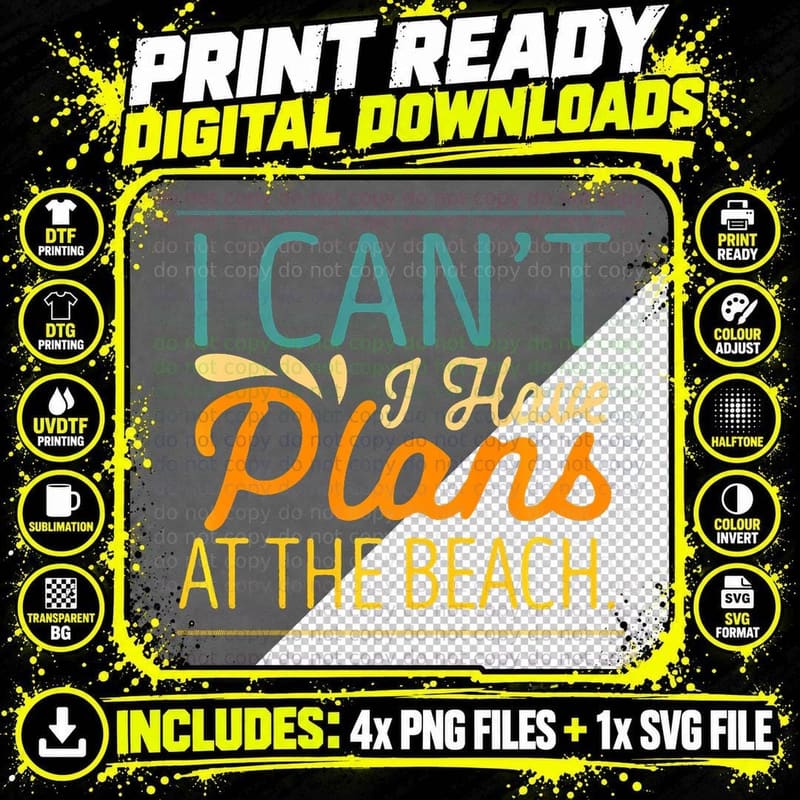 I Can't I Have Plans at the Beach Ocean Swimming Beach Png SVG Digital Bundle