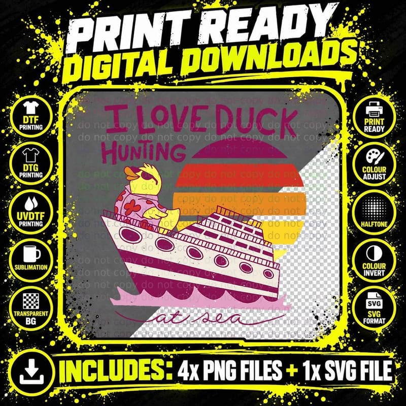 I Love Duck Hunting at Sea Cruise Ship Rubber Duck Game Png SVG Digital Bundle