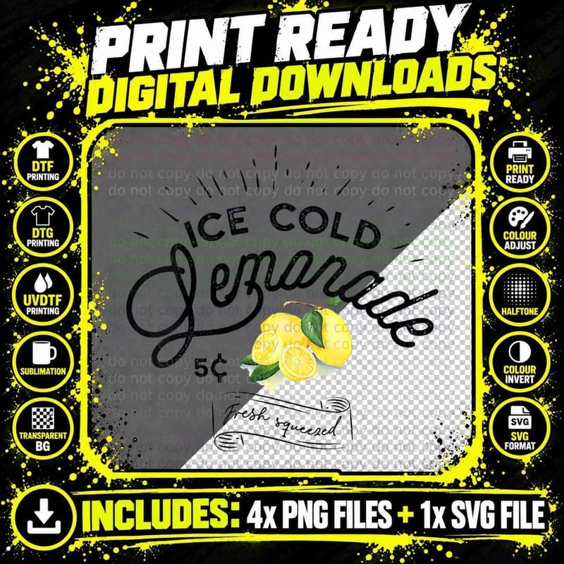 Ice Cold Lemonade Hello Summer Vibes Beach Vacay Png SVG Digital Bundle