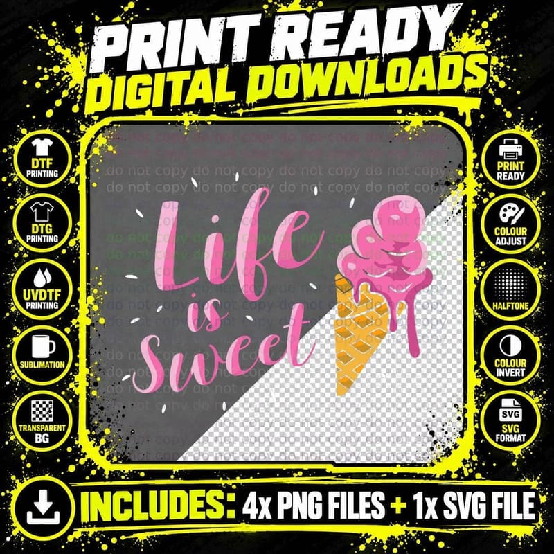 Ice Cream Life Is Sweet Summer Season Ice Cream T-Shirt Png SVG Digital Bundle