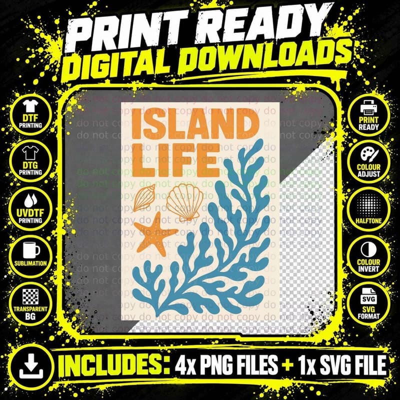 Island Life Summer T-Shirt, Island Life Seashells Png SVG Digital Bundle