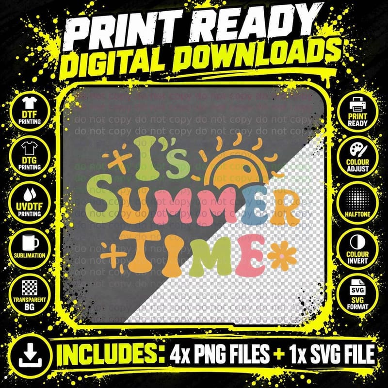 It's Summer Time Summer T-Shirt, Multicolor Letters Sun Png SVG Digital Bundle
