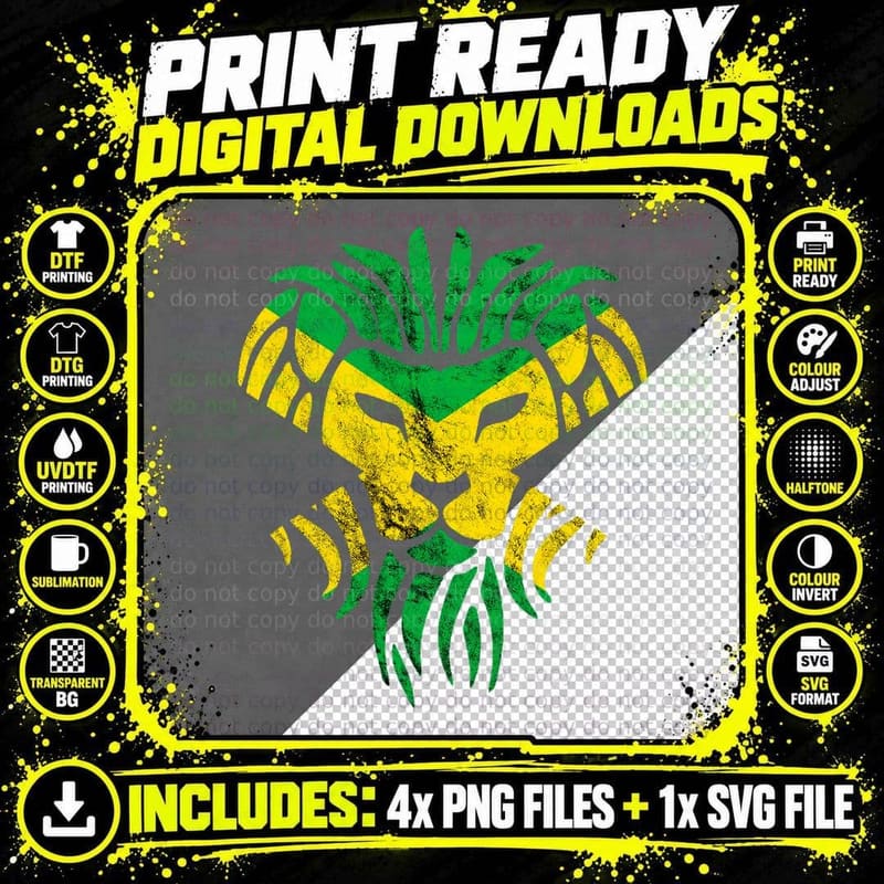 Jamaica Jamaican Roots Flag Tropical Lion Head Proud Png SVG Digital Bundle