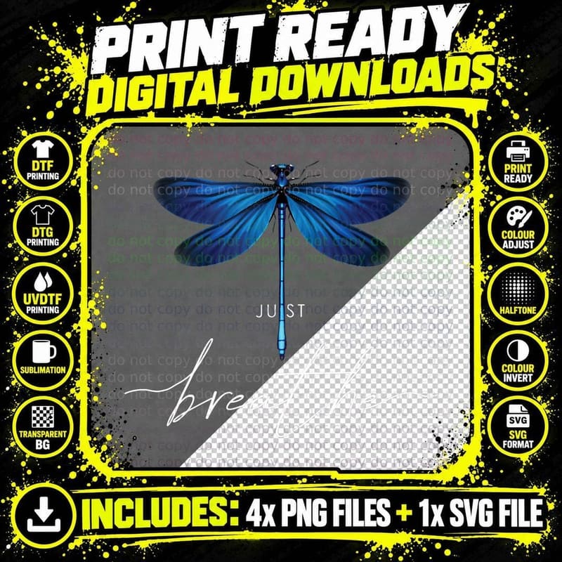 Just Dragonfly Tattoodesign Summer Breathe Meditation Png SVG Digital Bundle