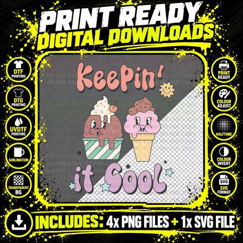 Keepin' It Cool Summer T-Shirt, Ice Cream Cone Png SVG Digital Bundle