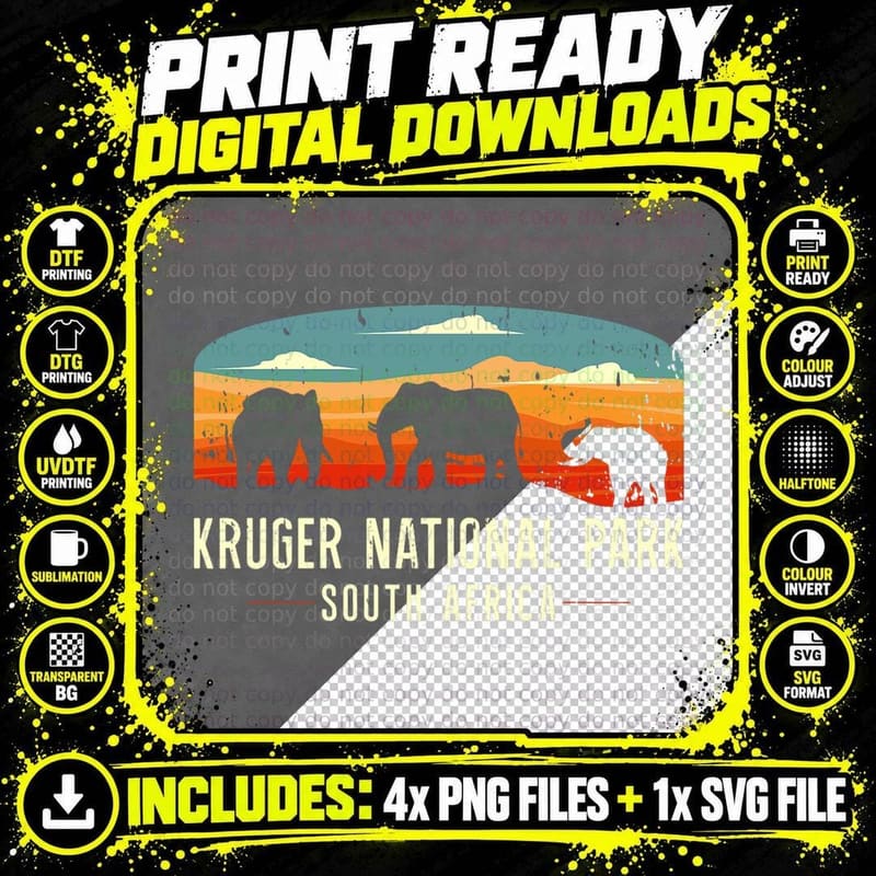 Kruger National Park South Africa Vacation Souvenir Png SVG Digital Bundle