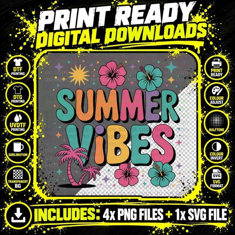 Large Daisy Smiley Faces Flowers Summer T-Shirt Png SVG Digital Bundle