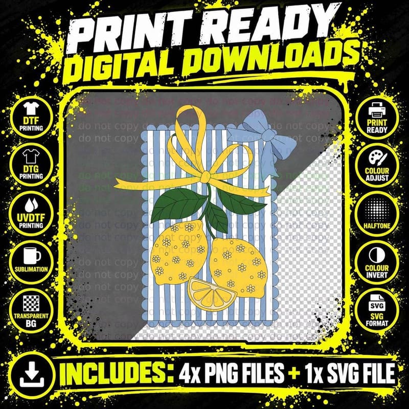 Lemons Daisy on Striped Background Summer T-Shirt Png SVG Digital Bundle