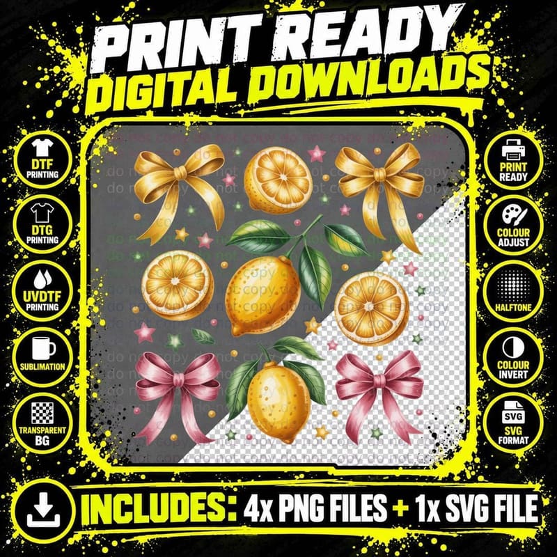 Lemons Striped Background Frame Summer T-Shirt Png SVG Digital Bundle