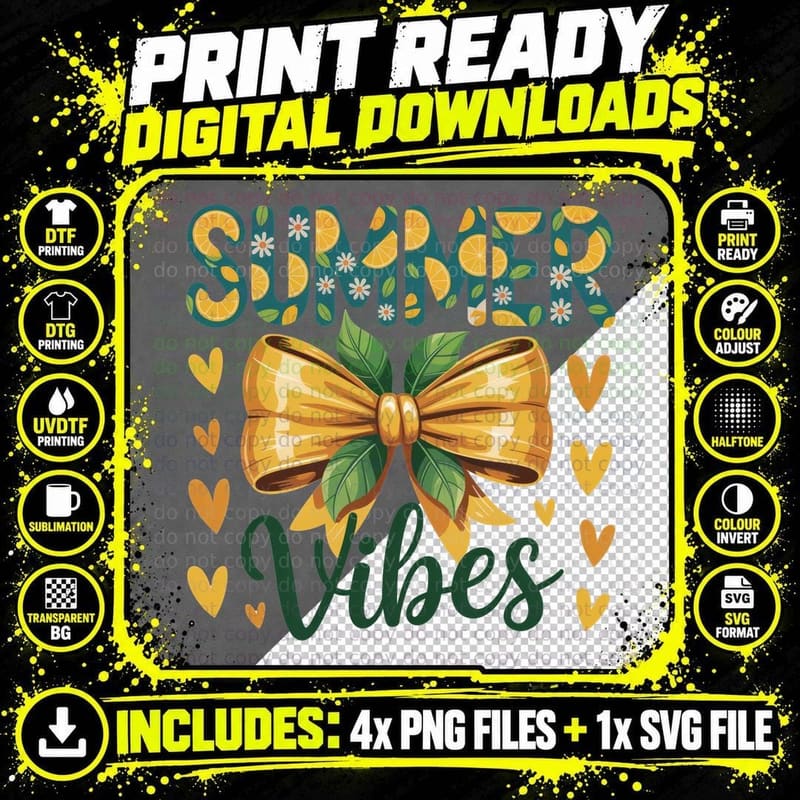 Lemons Yellow Bow Frame Summer T-Shirt Png SVG Digital Bundle