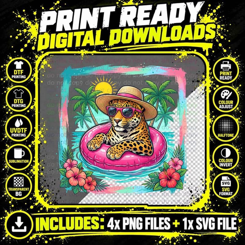 Leopard Floaty Pool Party Summer T-Shirt Png SVG Digital Bundle