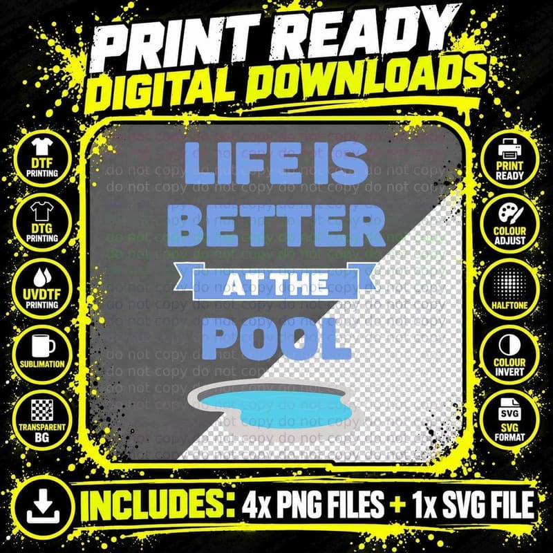 Life Is Better at the Pool Summer Swimming Vacation Png SVG Digital Bundle