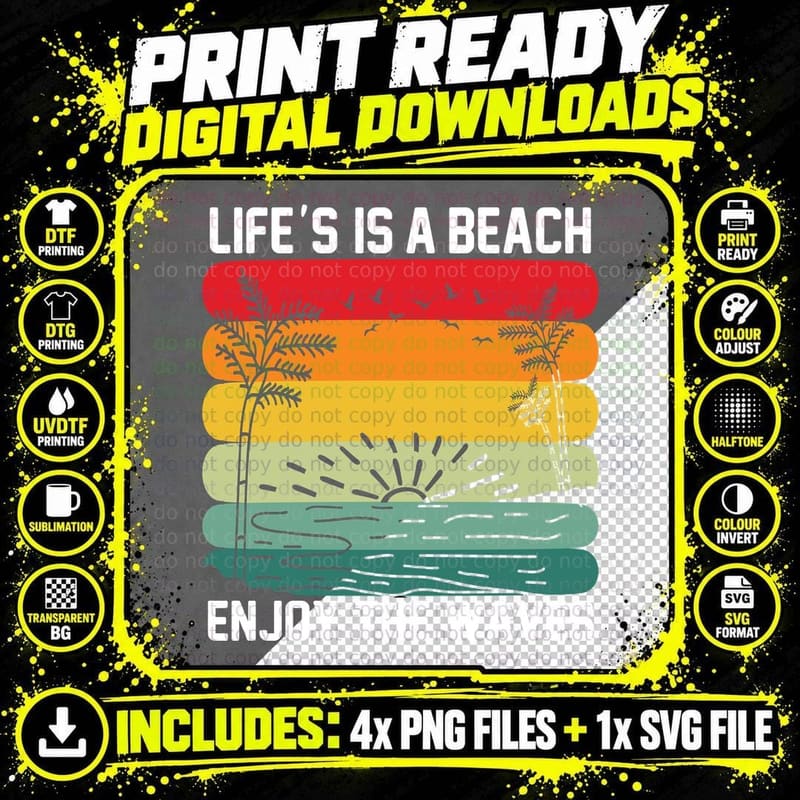 Life's Is a Beach Enjoy the Waves Summer T-Shirt Png SVG Digital Bundle