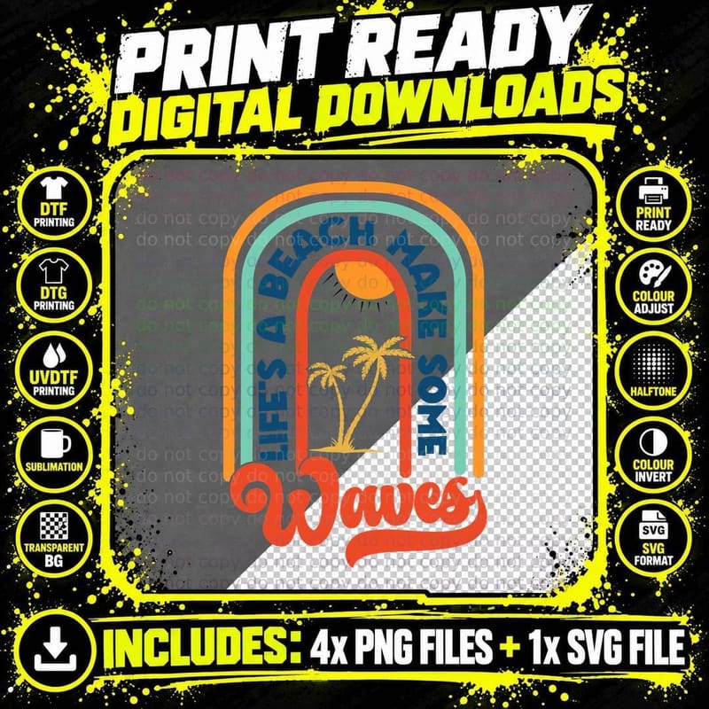 Lifes a Beach Makes Some Waves Summer T-Shirt Png SVG Digital Bundle