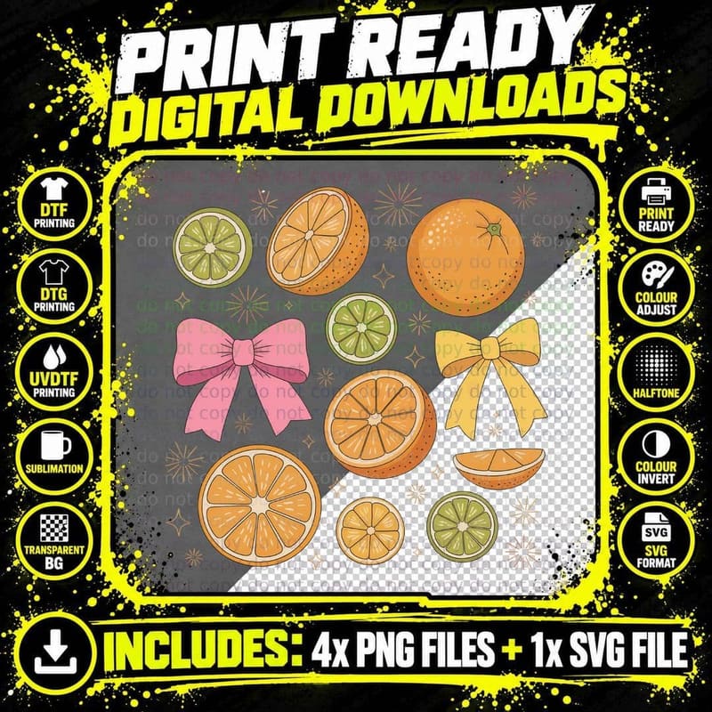 Lime Orange Slices Bows Sparkles Summer T-Shirt Png SVG Digital Bundle