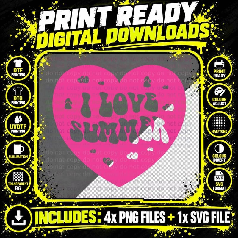 Love Your Summer T-Shirt, Pink Heart with Small Hearts Png SVG Digital Bundle