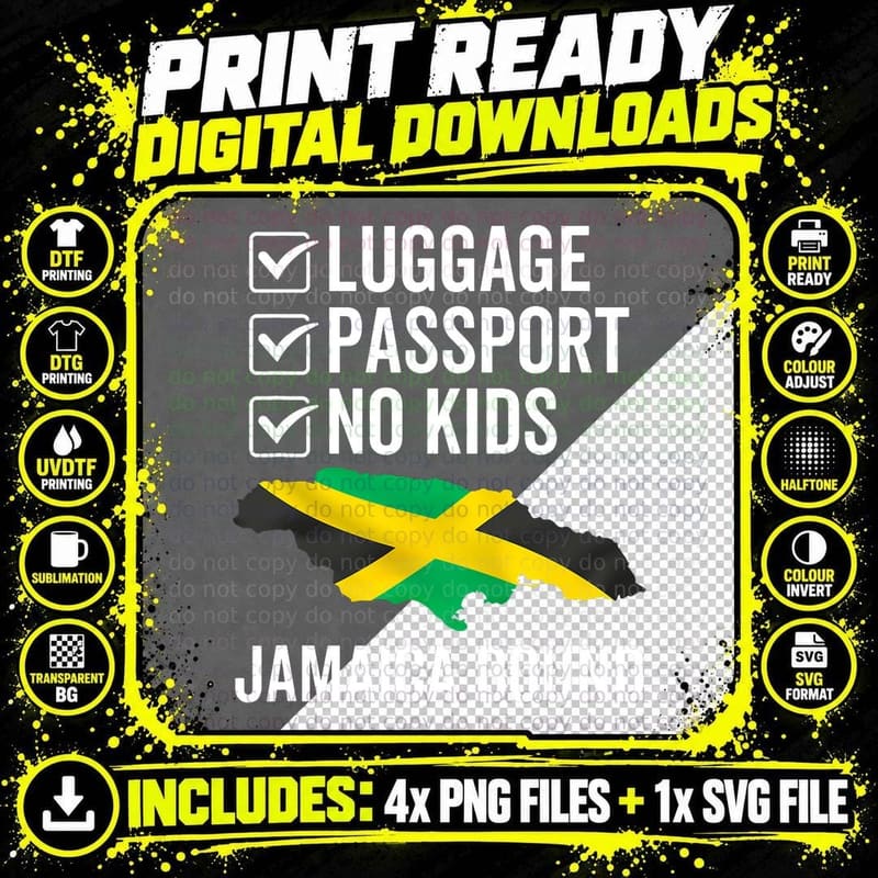 Luggage Passport Jamaica Bound Jamaican Travel Vacation Png SVG Digital Bundle