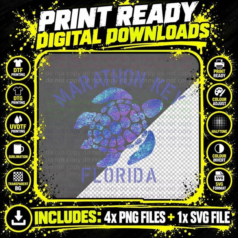 Marathon Key, FL Beach Design Tribal Turtle Gift T-Shirt Png SVG Digital Bundle
