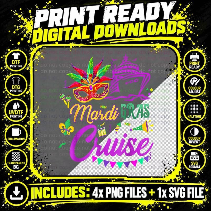 Mardi Gras Cruise Cruising Mask Cruise Ship Party Png SVG Digital Bundle