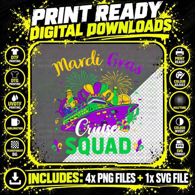 Mardi Gras Cruise Squad Matching Group Family Vacation Png SVG Digital Bundle