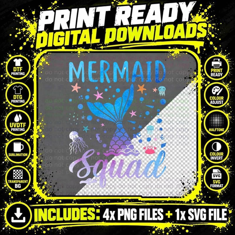 Mermaid Squad T-Shirt, Summer Beach Vibes Png SVG Digital Bundle