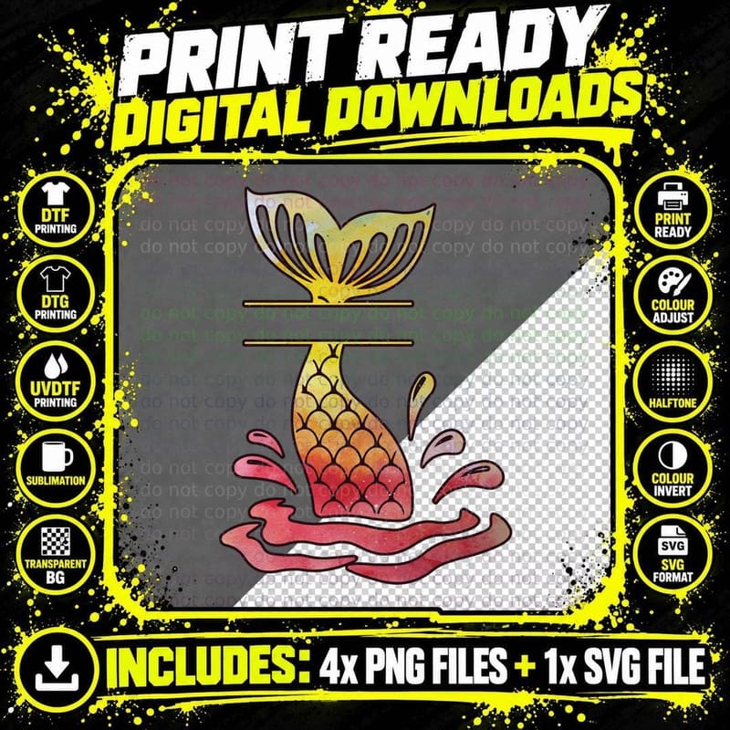 Mermaid Tail Gradient Hands Summer T-Shirt Png SVG Digital Bundle