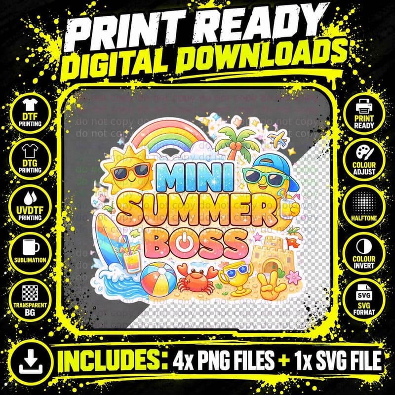 Mini Summer Boss Toddler Kids T-Shirt Png SVG Digital Bundle