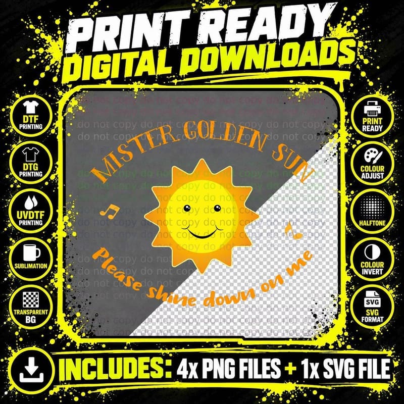 Mister Golden Sun Smile Happy Summer T-Shirt Png SVG Digital Bundle