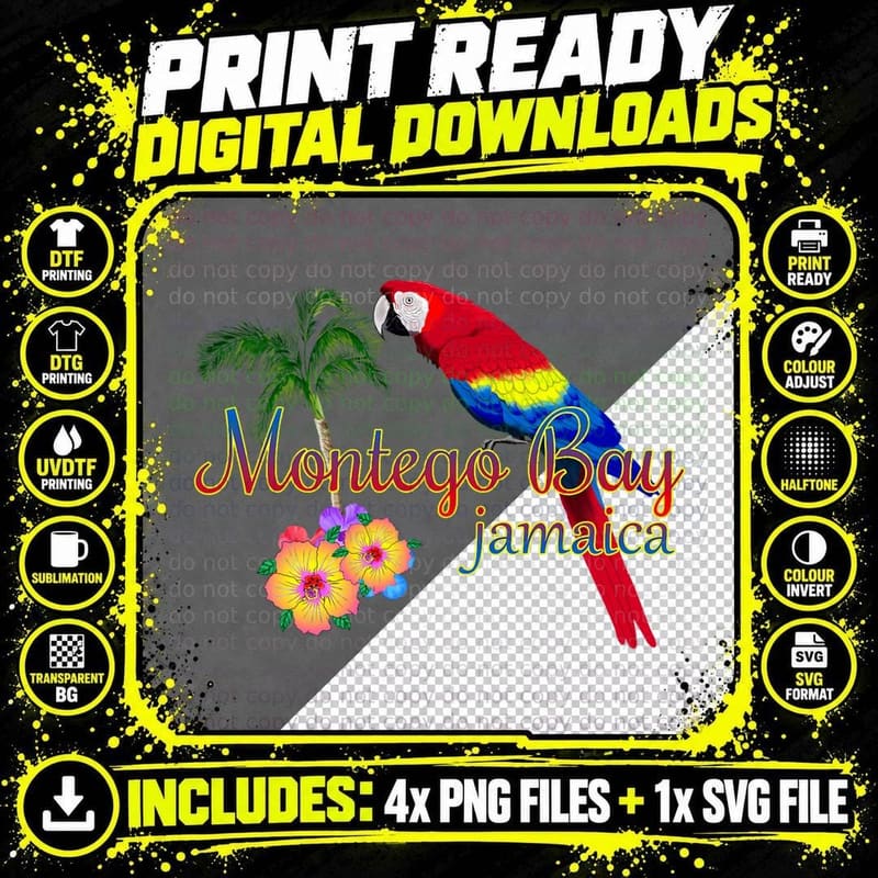 Montego Bay Jamaica Tropical Destination Beach T-Shirt Png SVG Digital Bundle