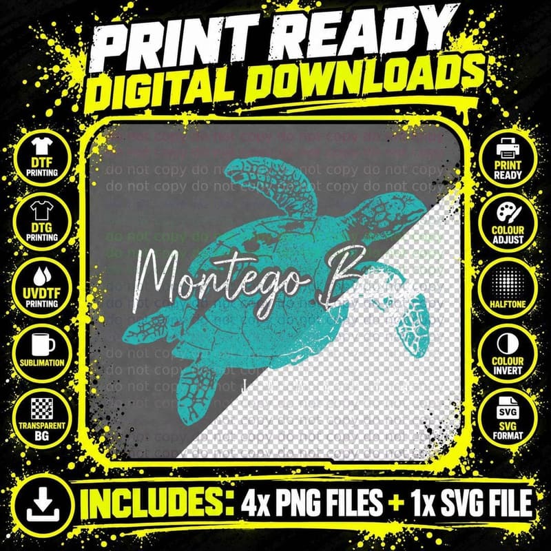 Montego Bay Jamaica Vacation Sea Turtle Scuba Diving Png SVG Digital Bundle