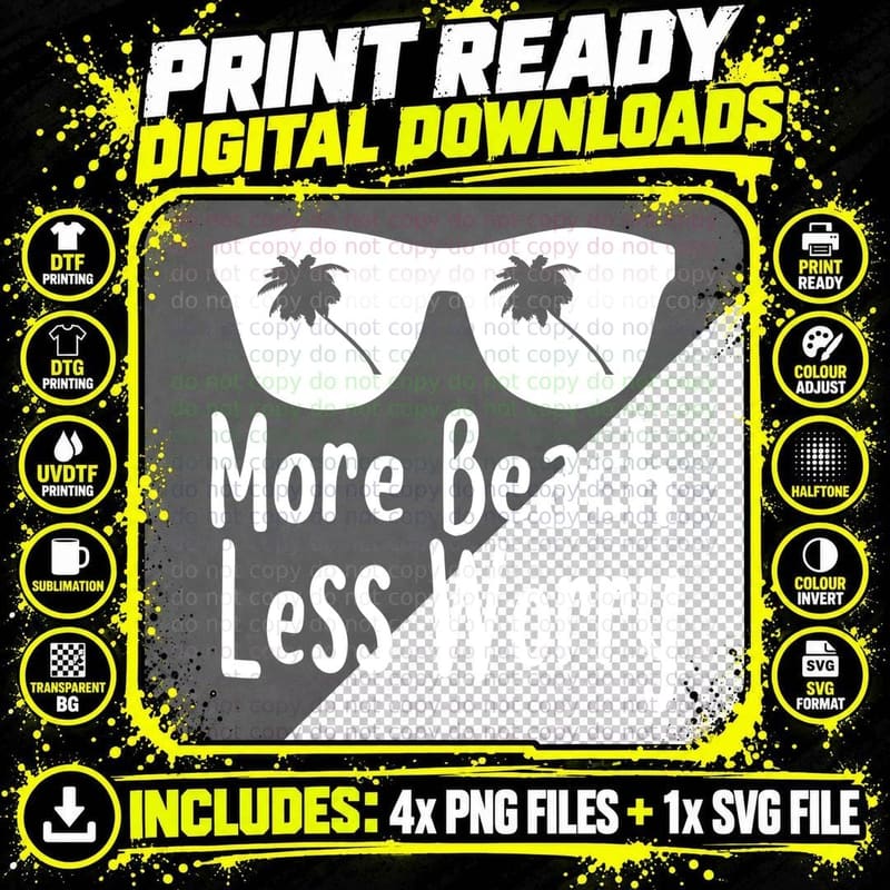More Beach Less Worry Heart T-Shirt Png SVG Digital Bundle