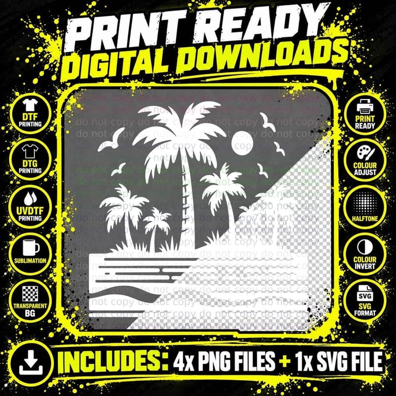 Multiple Palm Trees Sun Rays Summer T-Shirt Png SVG Digital Bundle