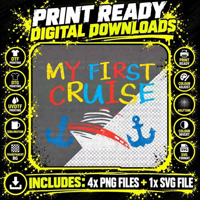 My First Cruise Ship Anchor Cruising Vacation Trip Kids Png SVG Digital Bundle