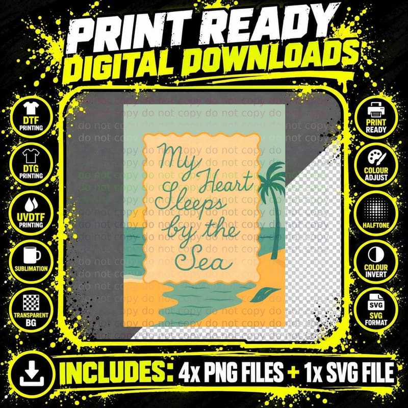 My Heart Sleeps by the Sea Summer T-Shirt Png SVG Digital Bundle