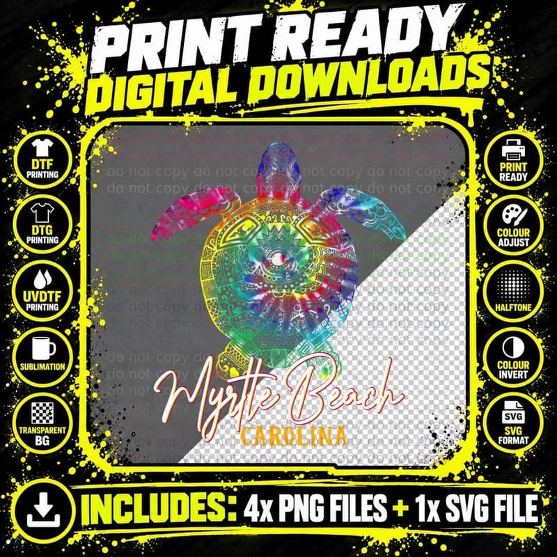 Myrtle Beach Tie Dye Sea Turtle Carolina Family Vacation Png SVG Digital Bundle