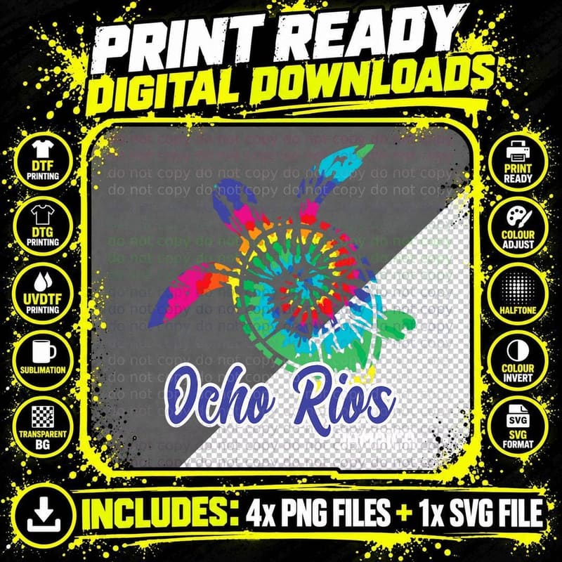 Ocho Rios Souvenirs Jamaica Tie Dye Save Sea Turtle Png SVG Digital Bundle