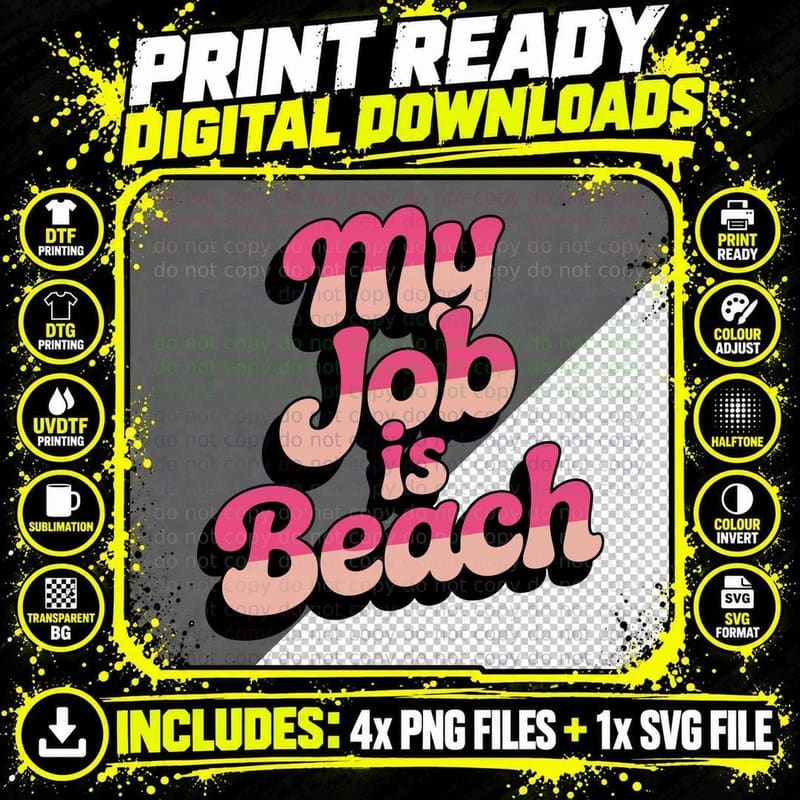 Only Job Is Beach Summer T-Shirt, Bubbly Pink Layered Png SVG Digital Bundle