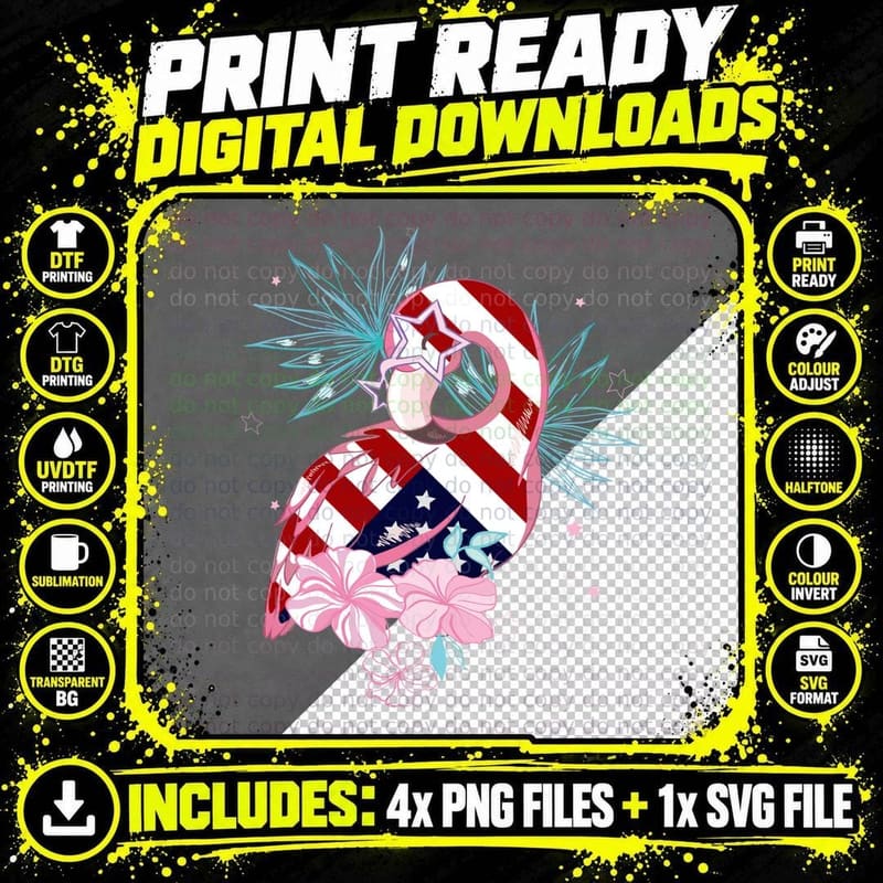 Patriotic Flamingo T-Shirt, 4th July, Summer Vibes Png SVG Digital Bundle