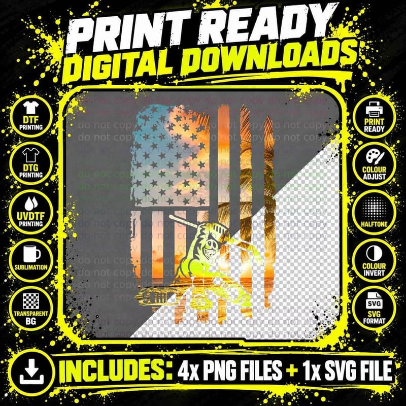 Patriotic Sunset Flag T-Shirt, Summer Vibes Png SVG Digital Bundle