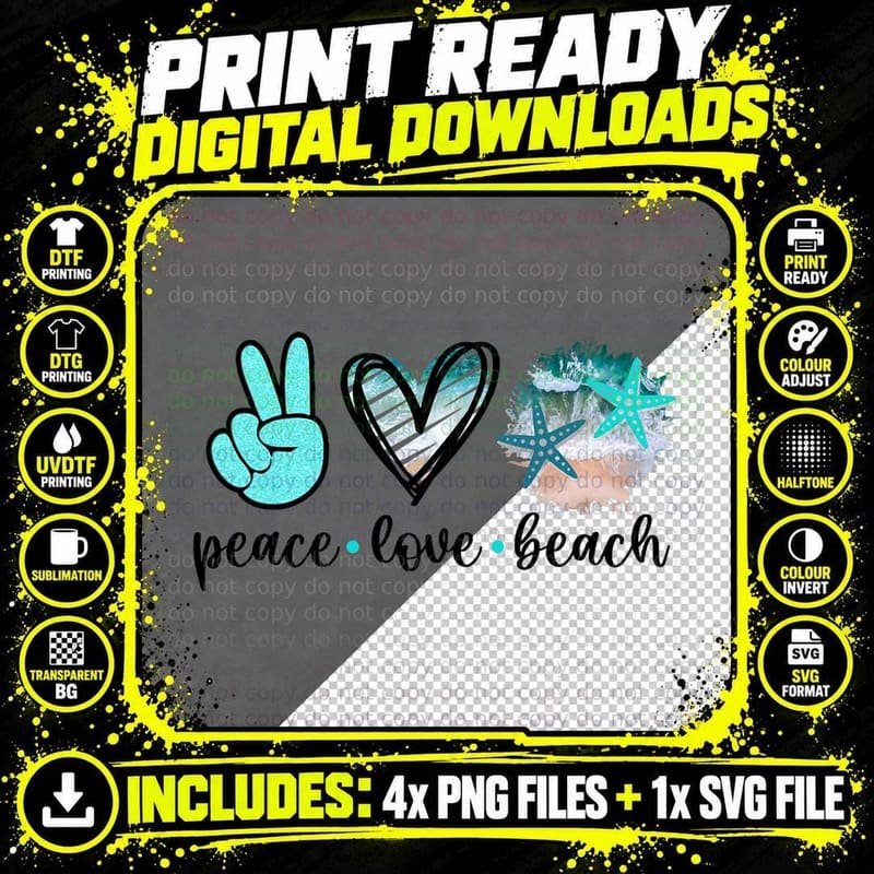 Peace Love Beach - Summer Hippie Ocean Vacation Sun Png SVG Digital Bundle
