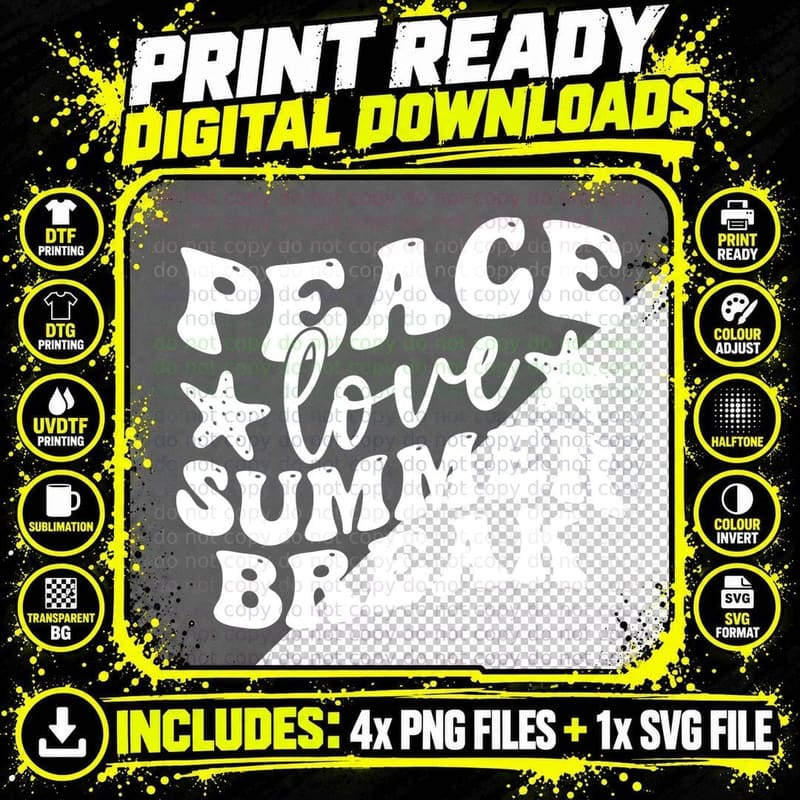 Peace Love Summer Break Summer T-Shirt Png SVG Digital Bundle