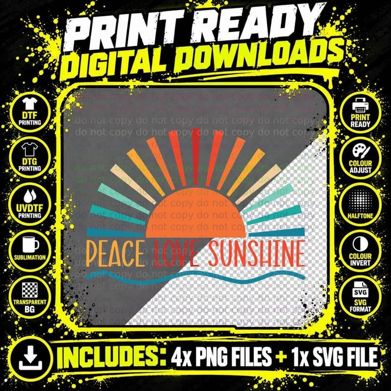Peace Love Sunshine Summer T-Shirt Png SVG Digital Bundle