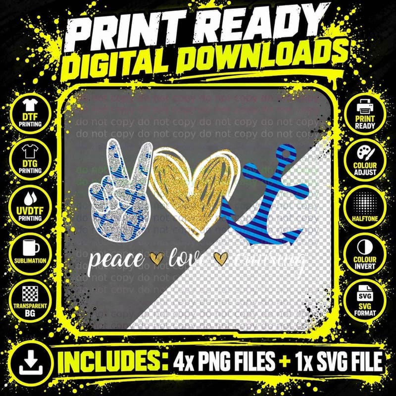 Peace Love and Cruising Ocean Vacation Cruise Ship Png SVG Digital Bundle