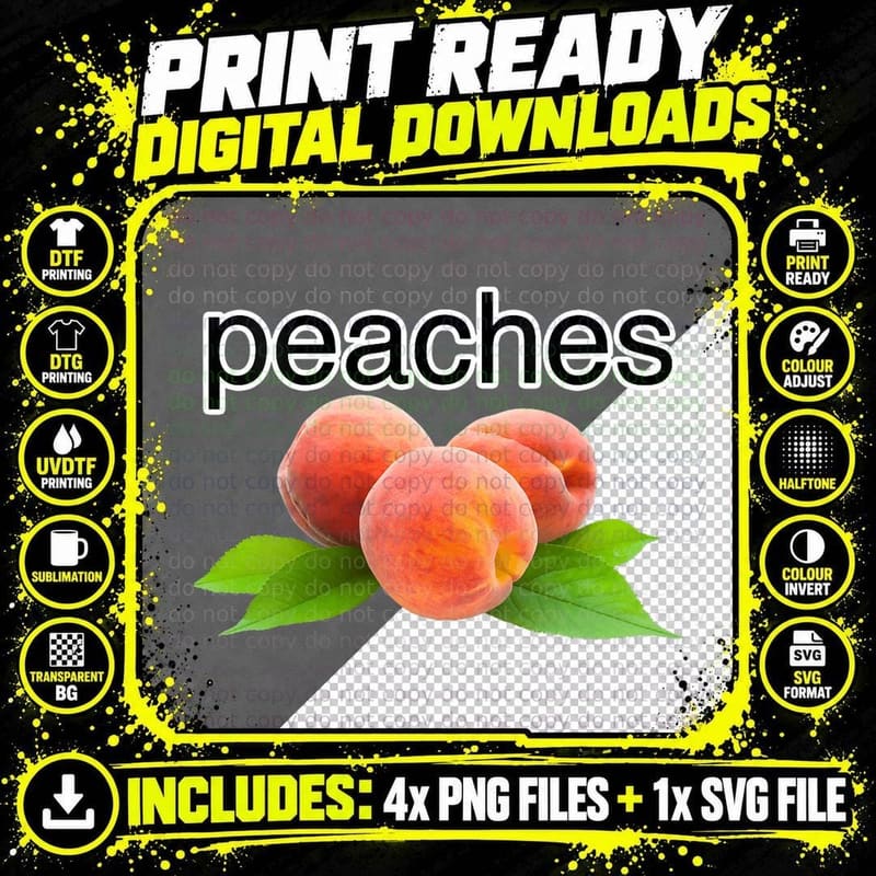 Peaches T-Shirt, Cute Peach Fruit Graphic Png SVG Digital Bundle