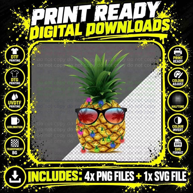 Pineapple T-Shirt, Tropical Summer Vibes, Vacation Style Png SVG Digital Bundle